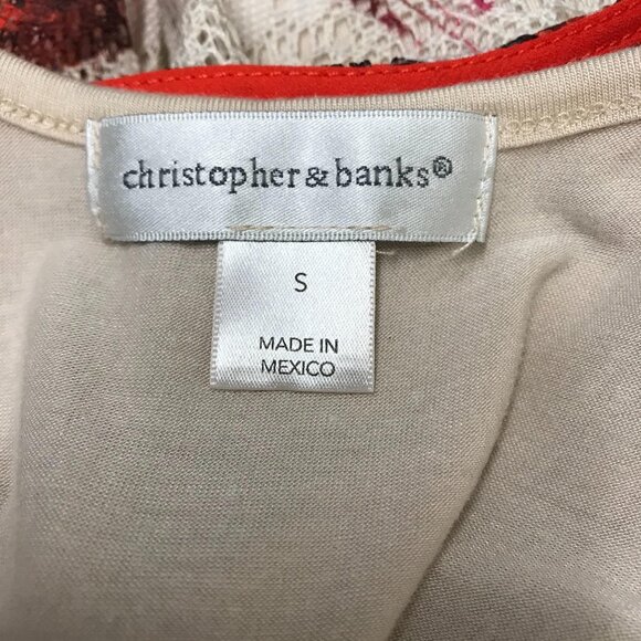 Christopher & Banks Cream Floral Print Eyelet Lace Overlay Blouse Size S - Picture 4 of 7